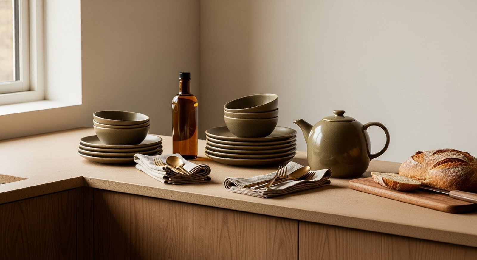 A warm general-store kitchen at morning light